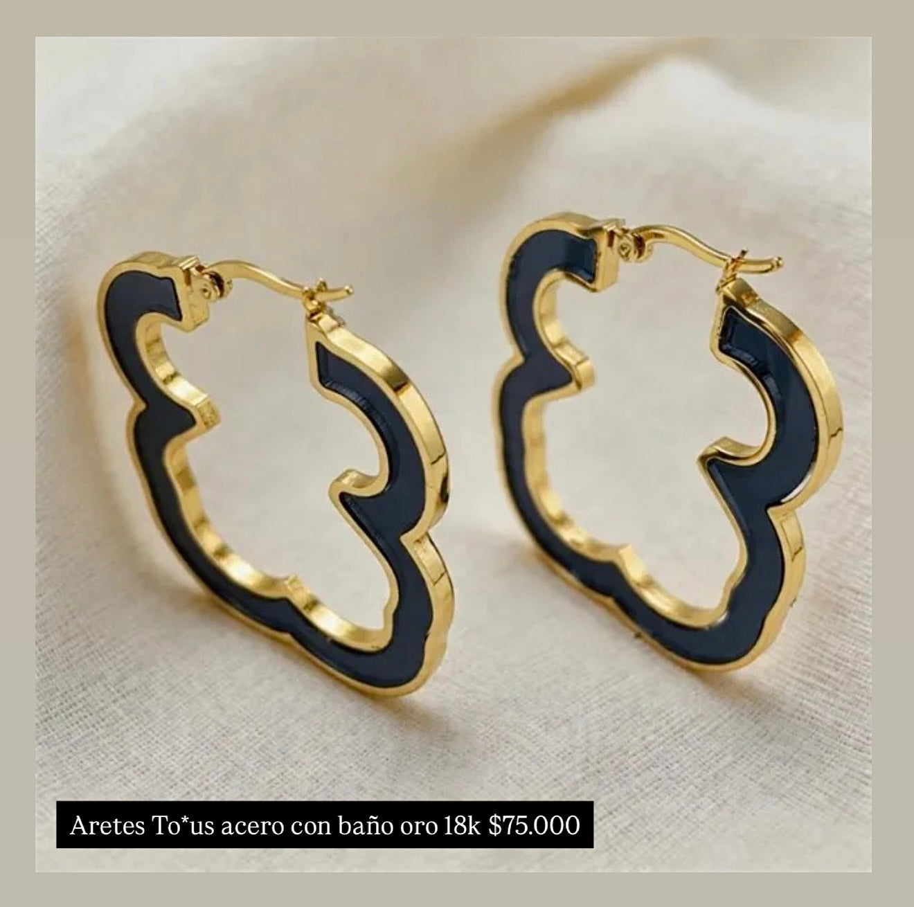 Aretes candongas acero con baño oro 18k