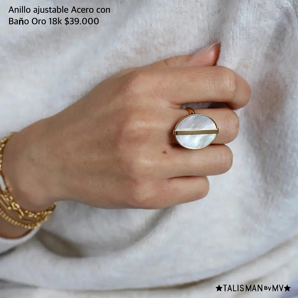 Anillo ajustable acero con baño oro 18k