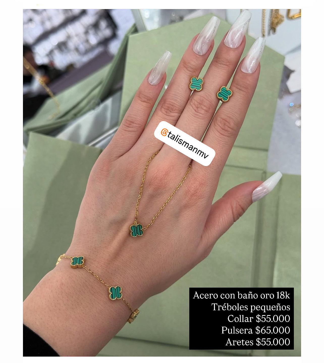 Acero con baño oro 18k • tréboles pequeños