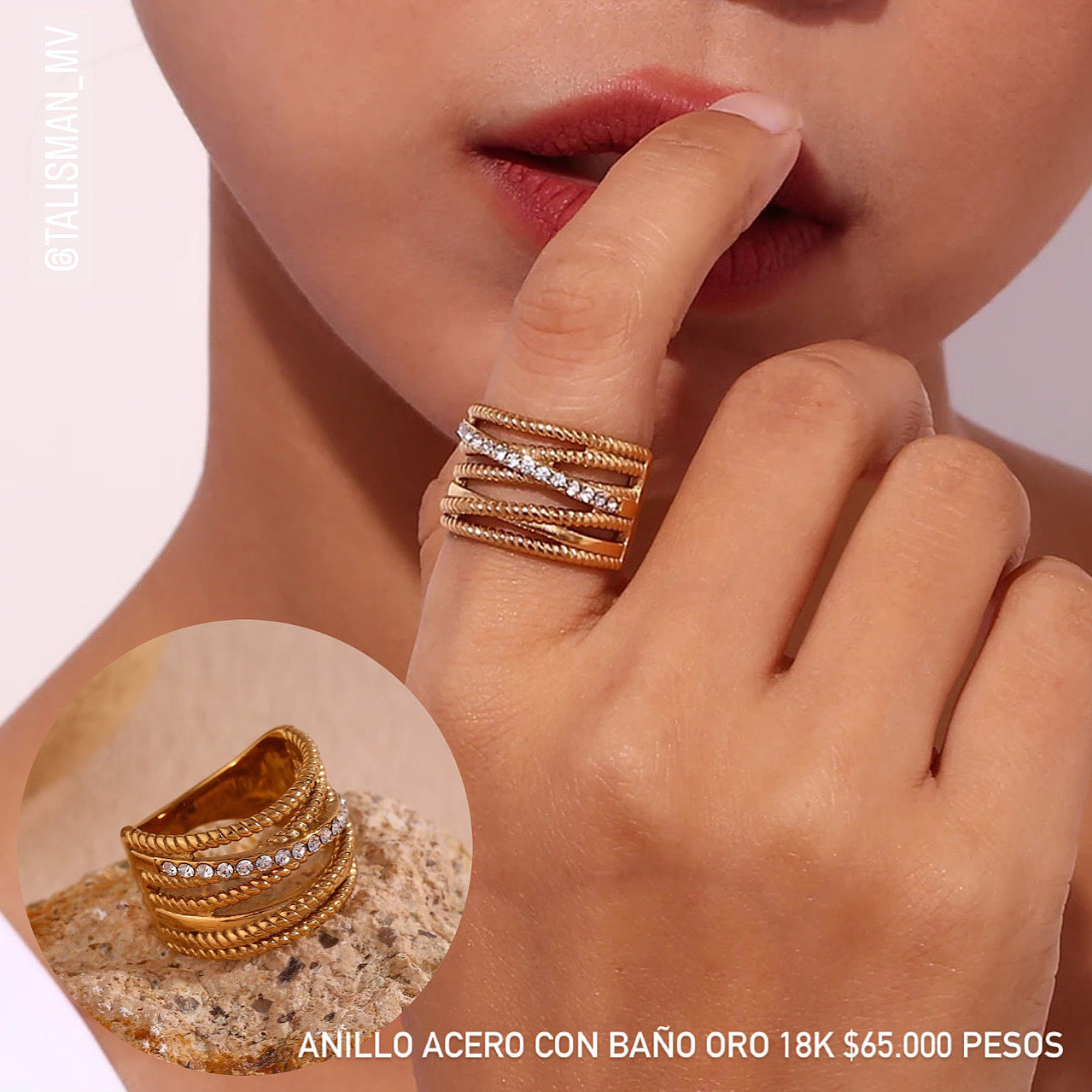 Anillo acero con baño oro 18k