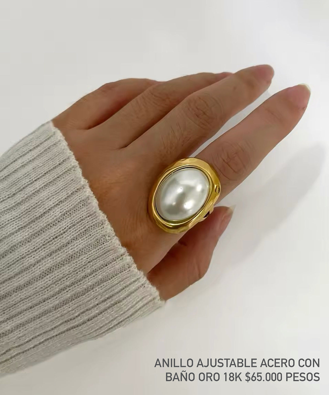 Anillo ajustable acero con baño oro 18k