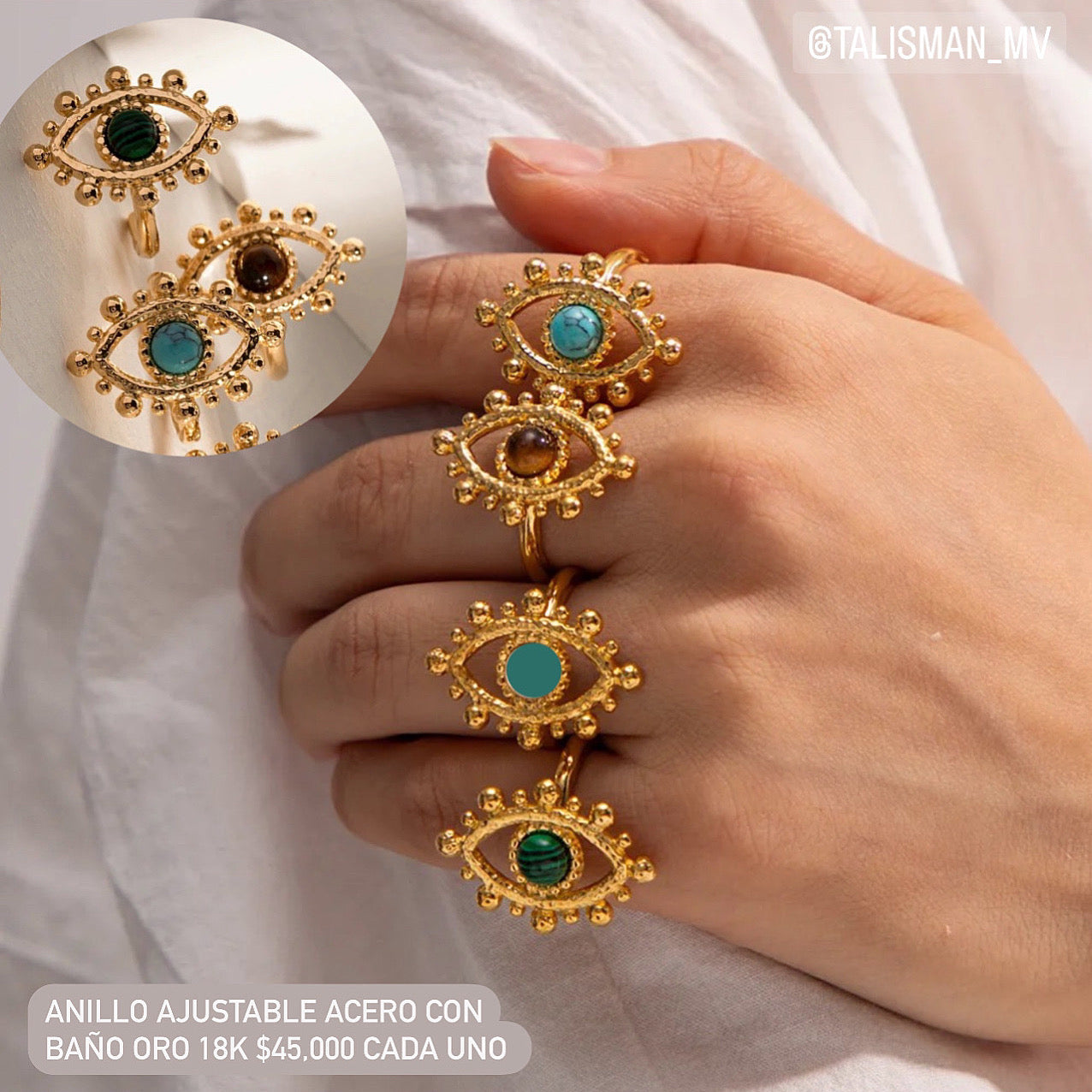 Anillo ajustable acero con baño oro 18k