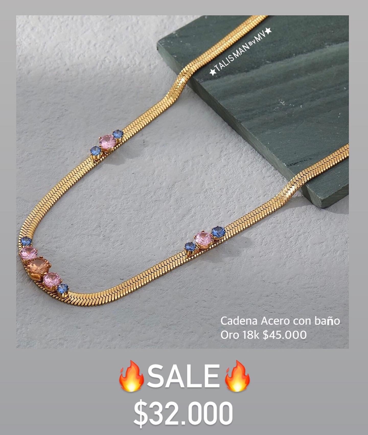 Collar acero con baño oro 18k