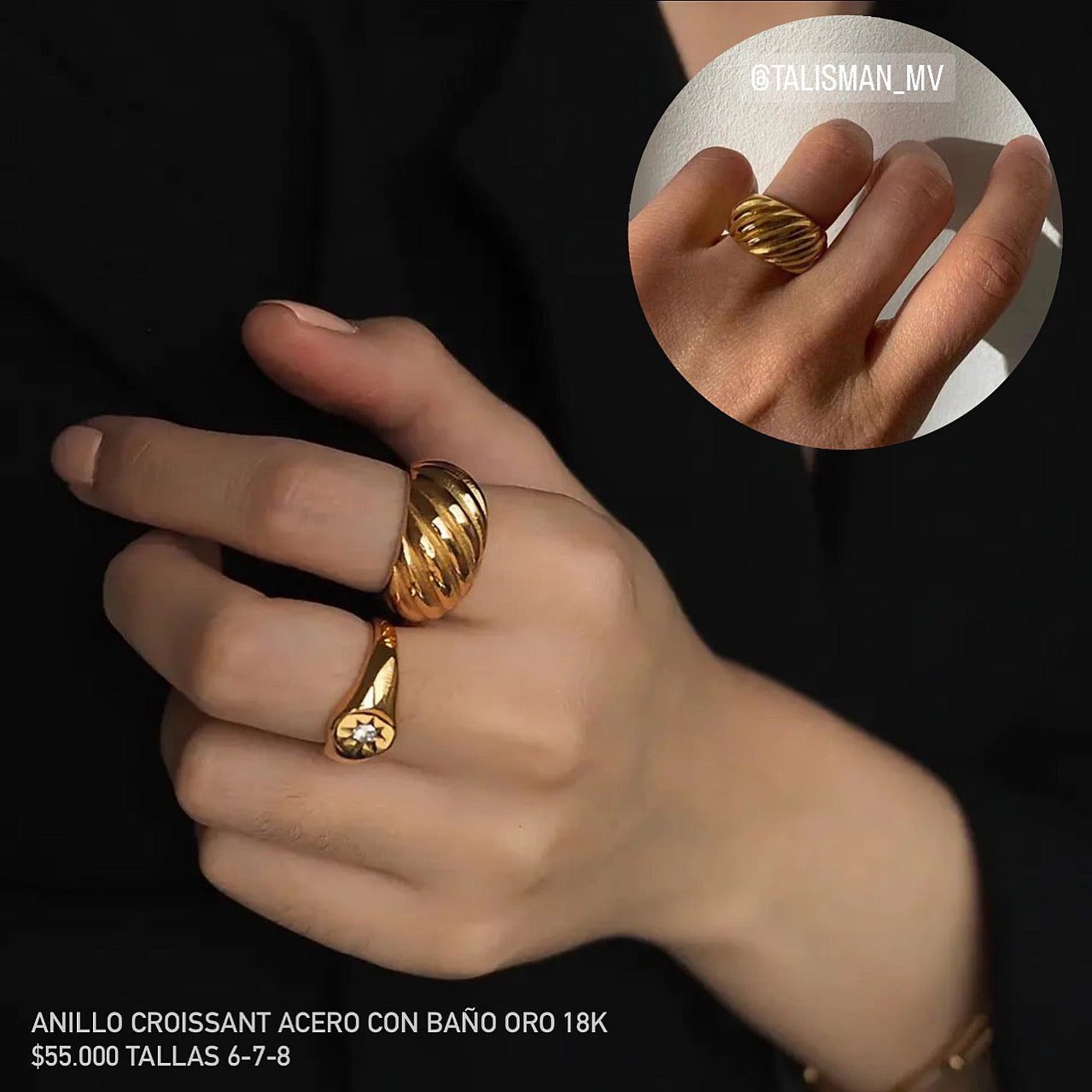 Anillo acero con baño oro 18k