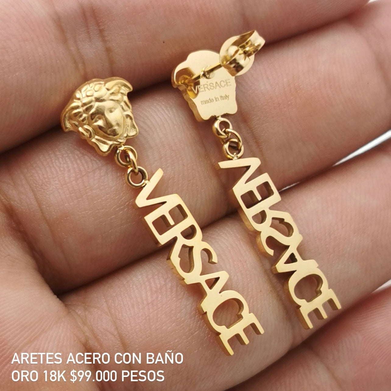Aretes acero con baño oro 18k