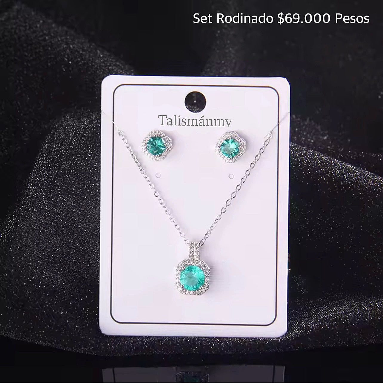 Set aretes y collar rodinado con zircones