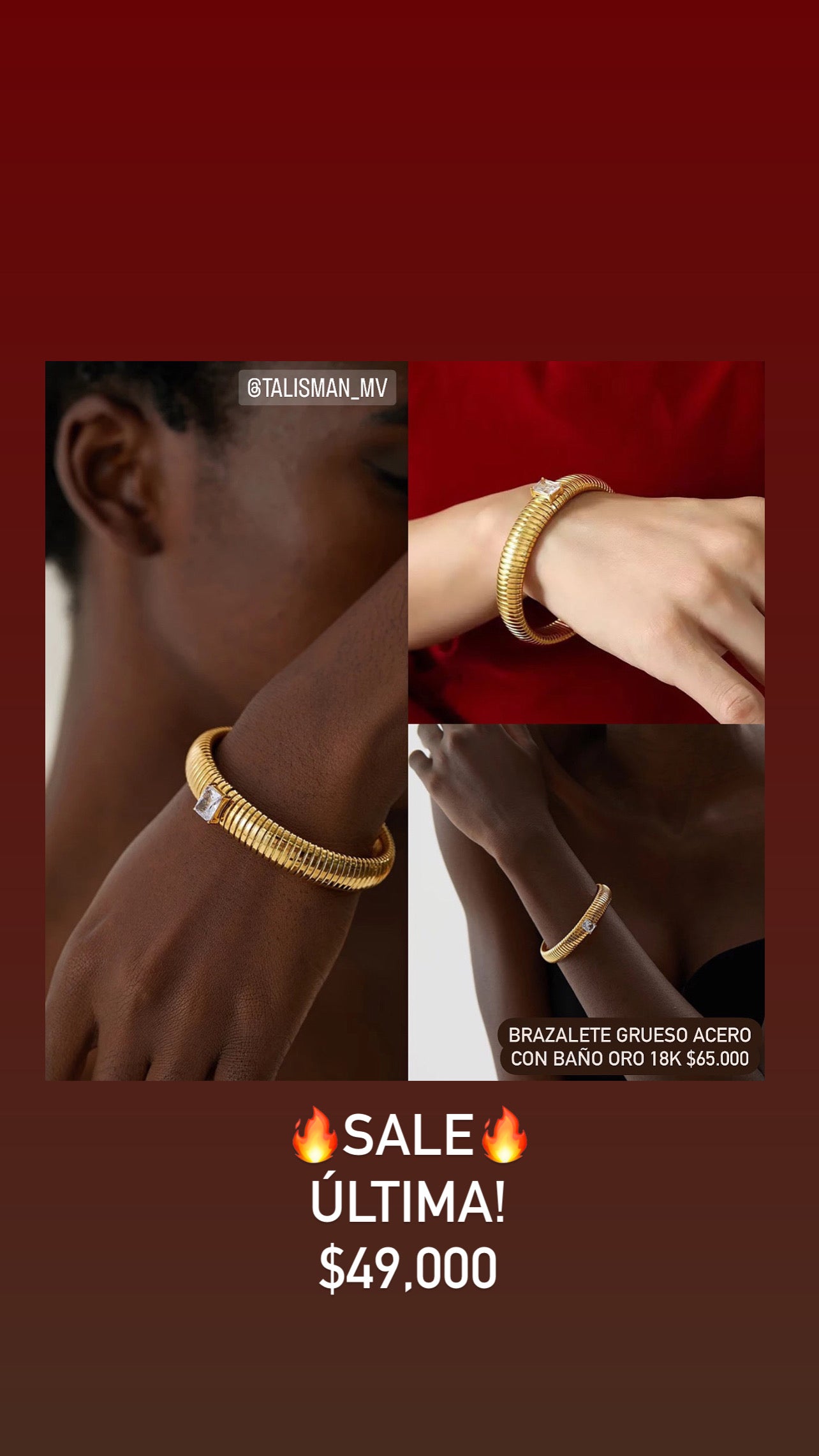 Brazalete acero con baño oro 18k