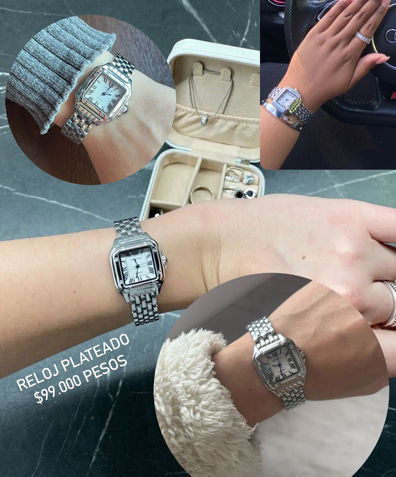 Reloj cuadrado plateado