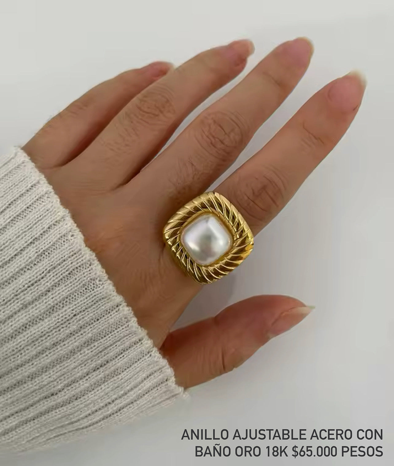 Anillo ajustable acero con baño oro 18k