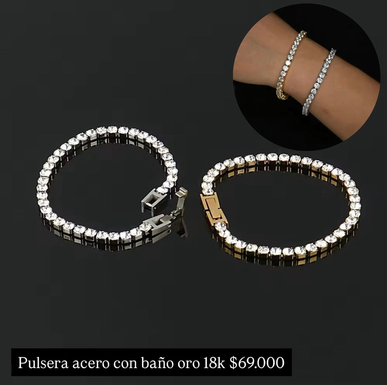 Pulsera acero con baño oro 18k