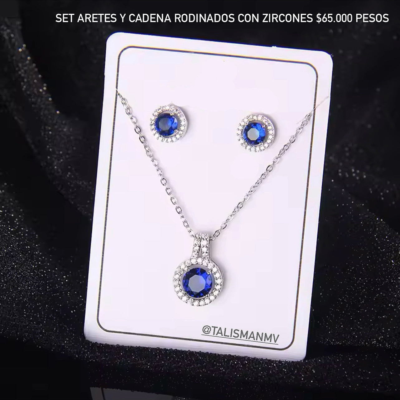 Set aretes y collar rodinado con zircones