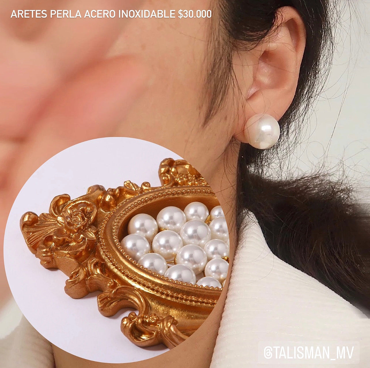 Aretes topos perla acero
