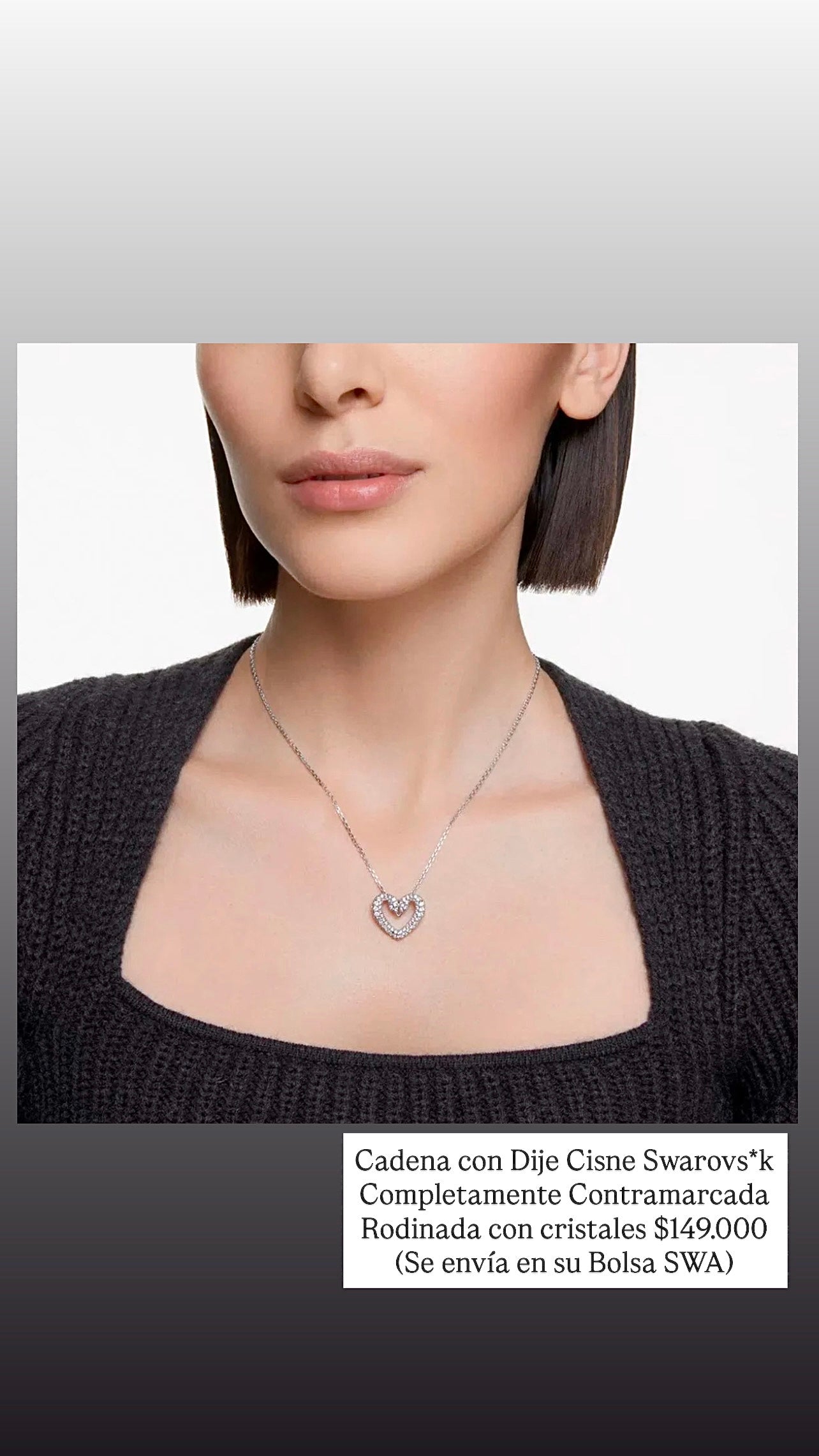 Cadena 2 Cisnes Corazón SWA contramarcada rodinada con cristales