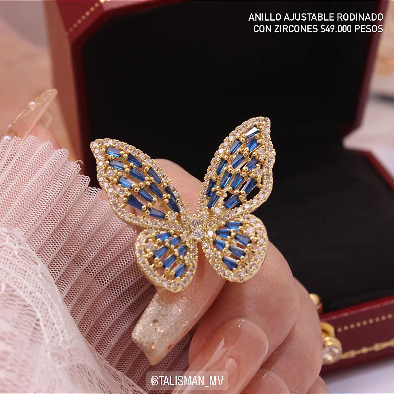 Anillo ajustable rodinado con zircones