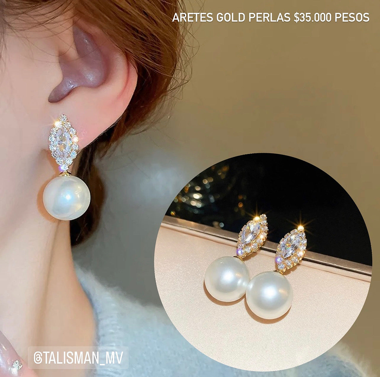 Aretes gold perla