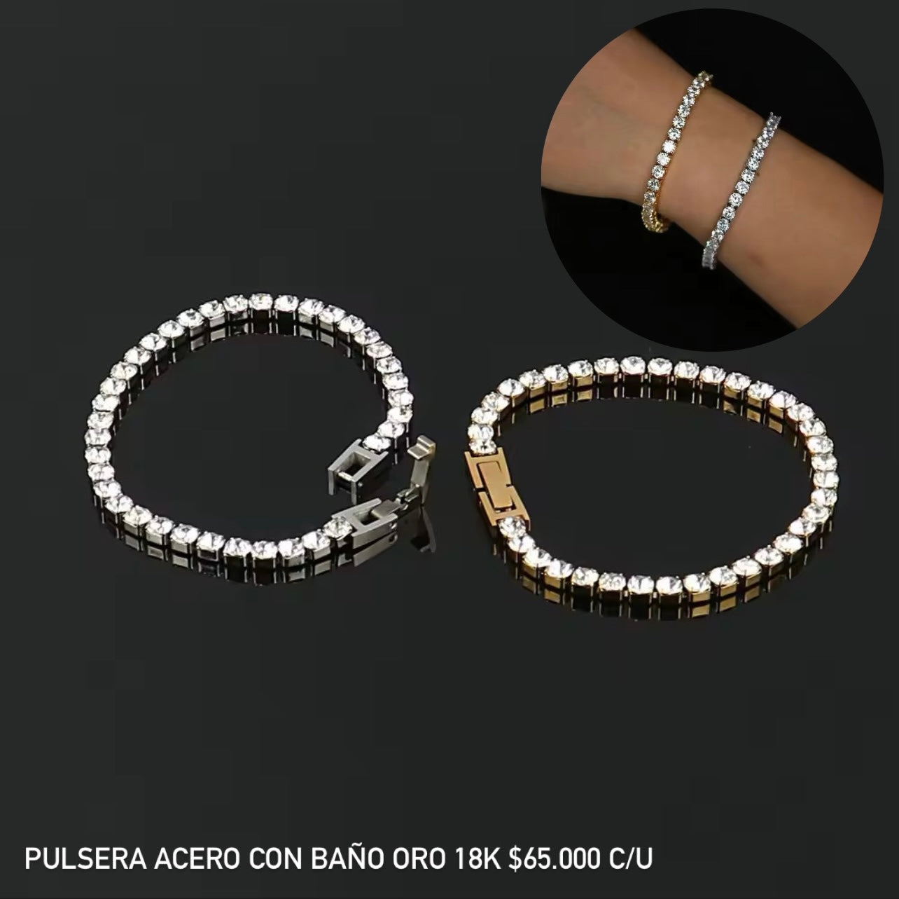 Pulsera acero con baño oro 18k