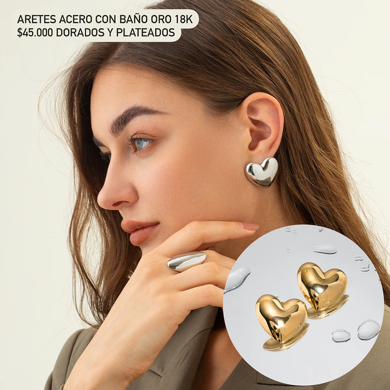 Aretes acero con baño oro 18k