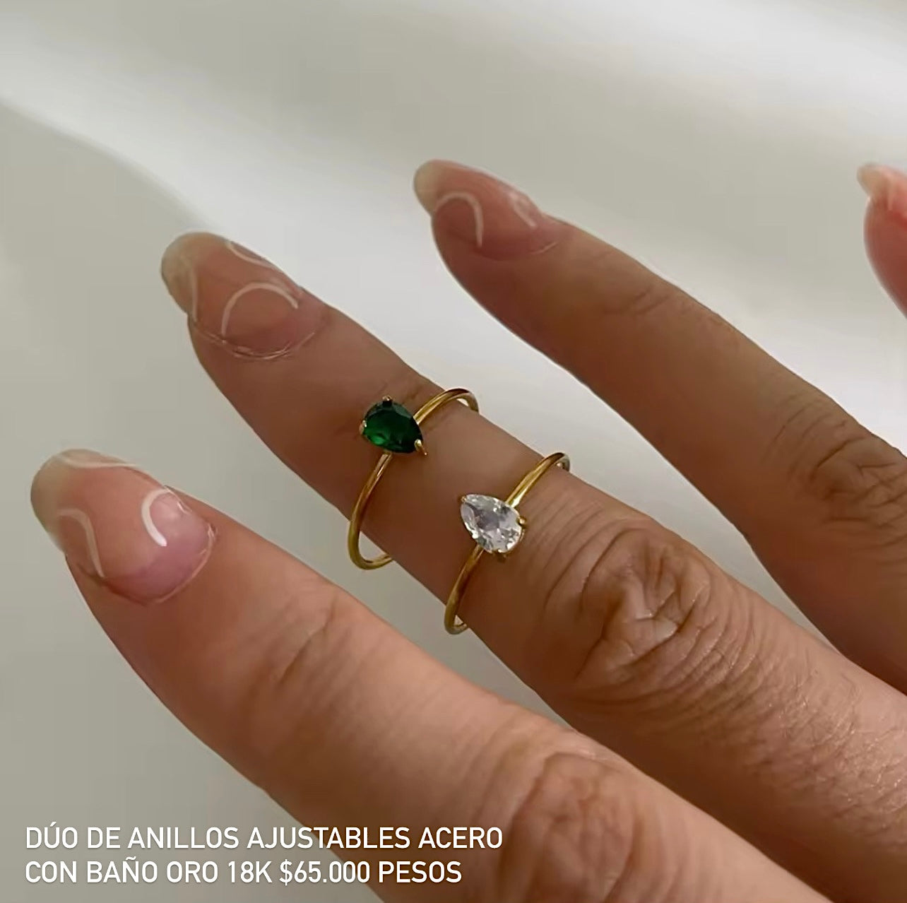 Set anillos ajustables acero con baño oro 18k