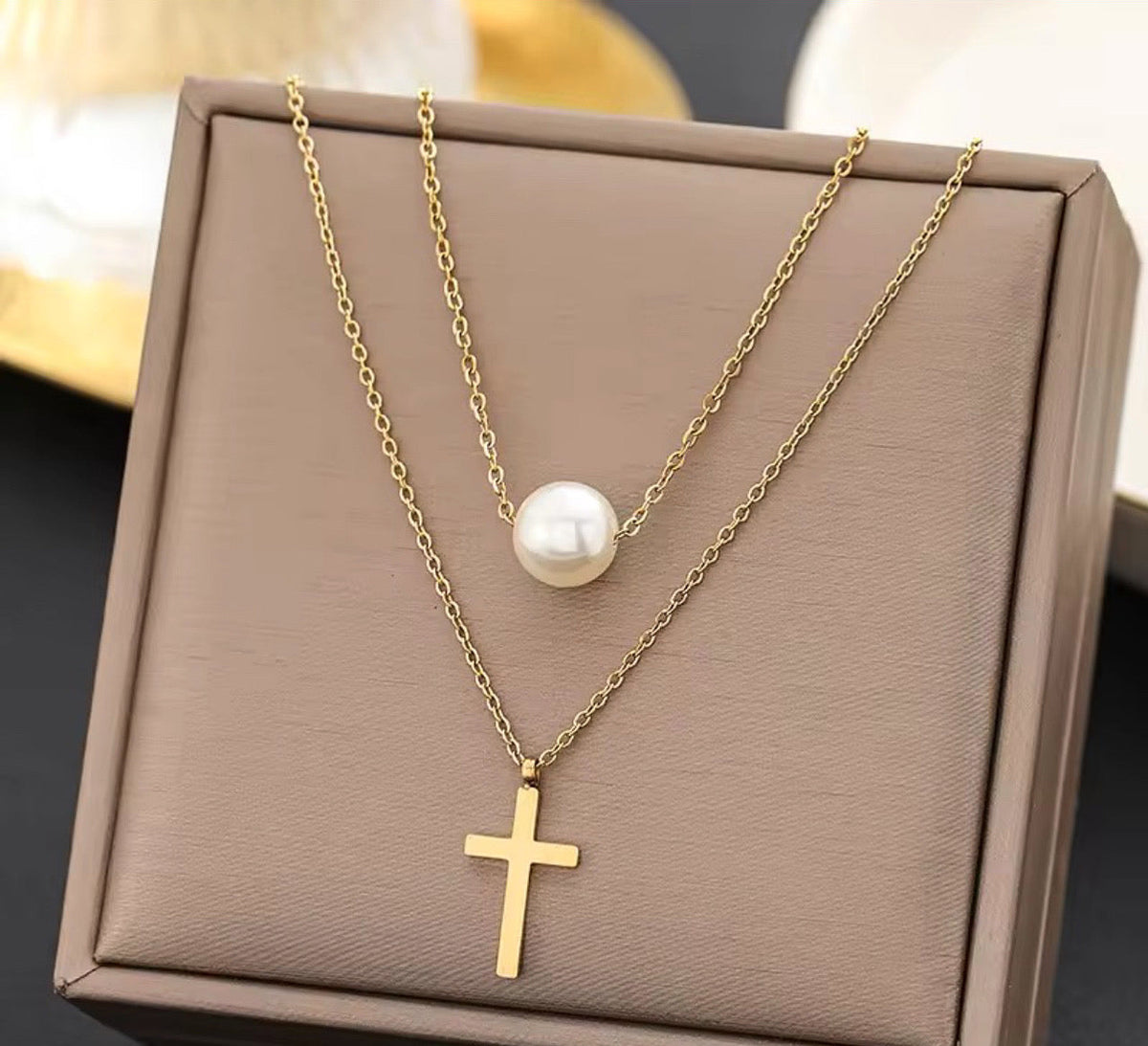 Collar doble acero con baño oro 18k