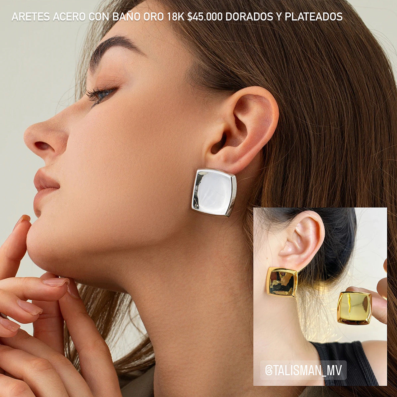 Aretes acero con baño oro 18k