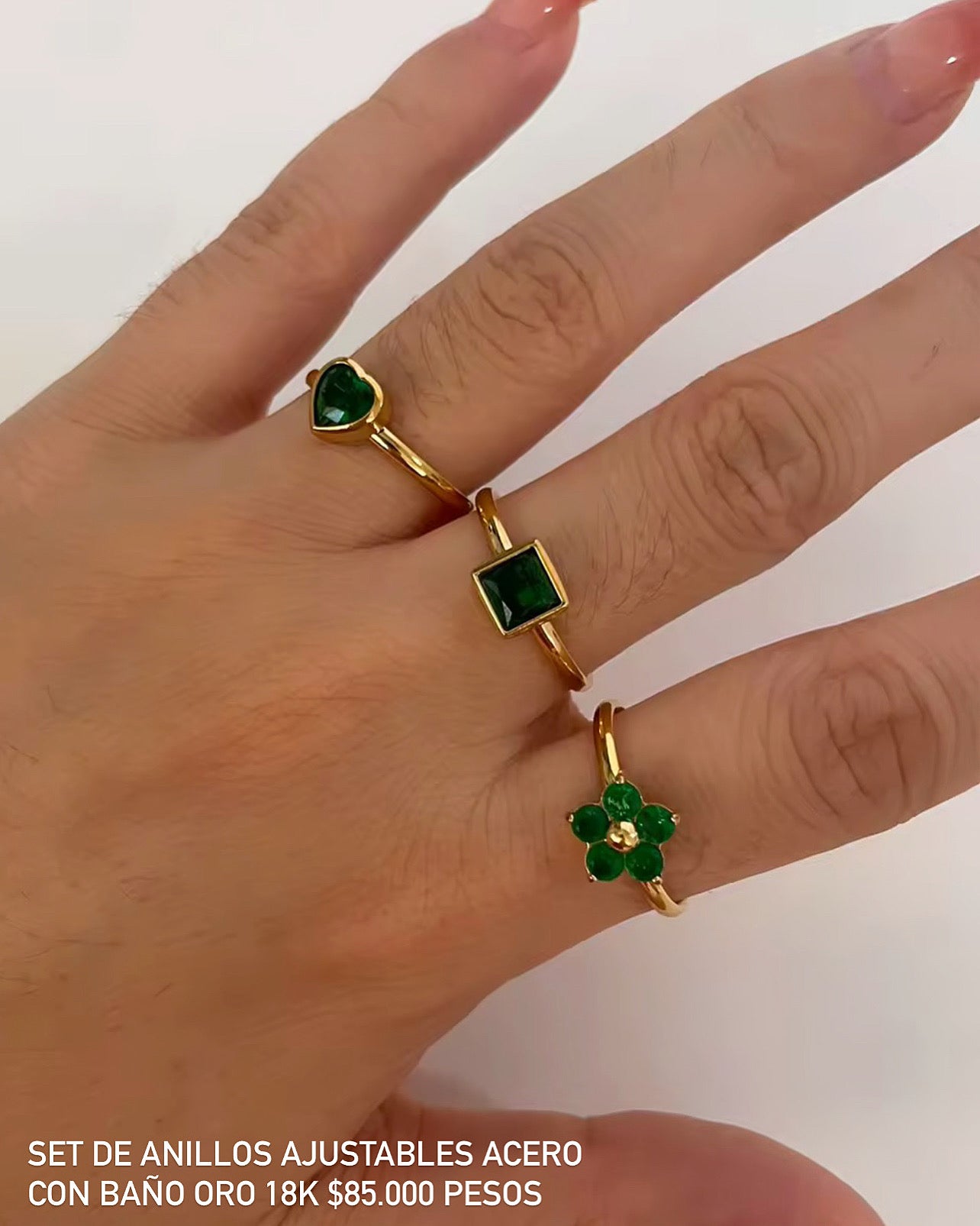 Set anillos ajustables acero con baño oro 18k