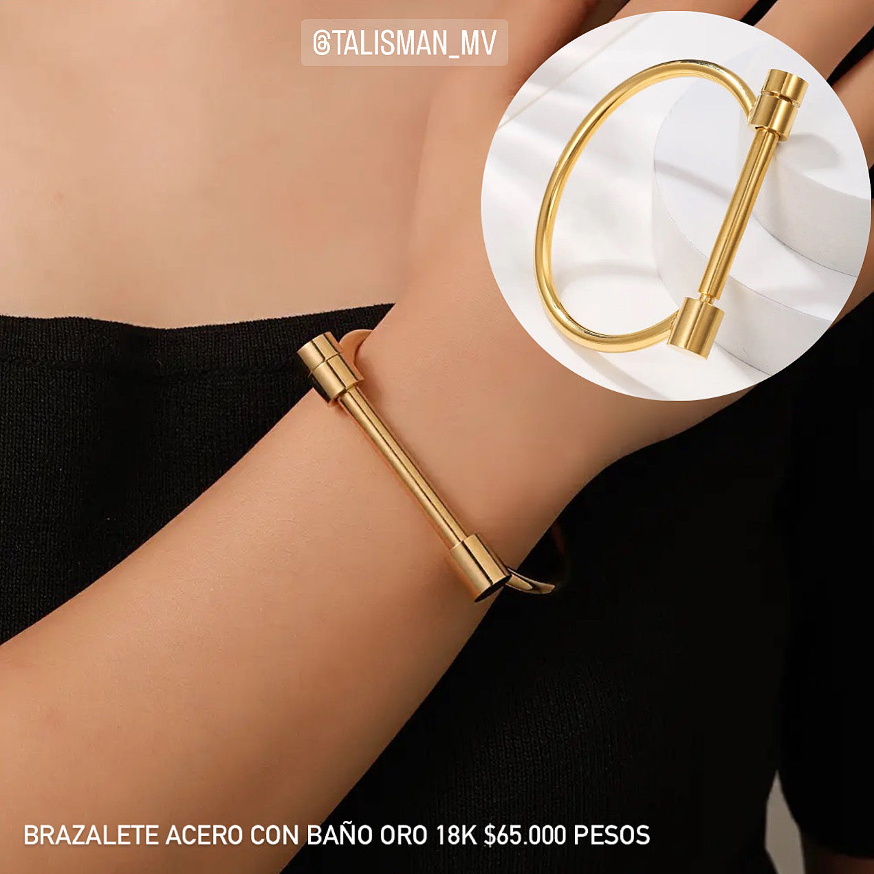 Brazalete acero con baño oro 18k