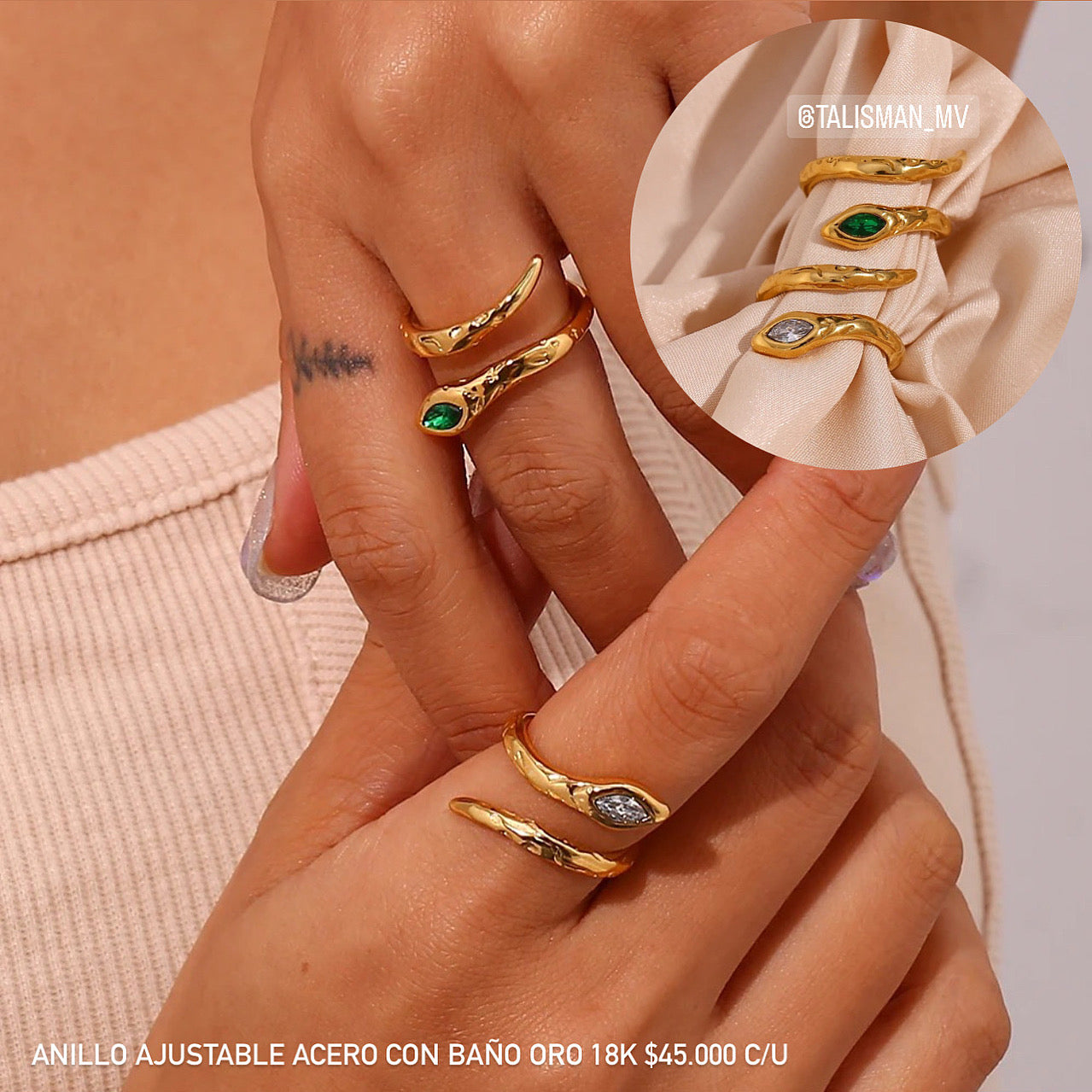 Anillo acero con baño oro 18k