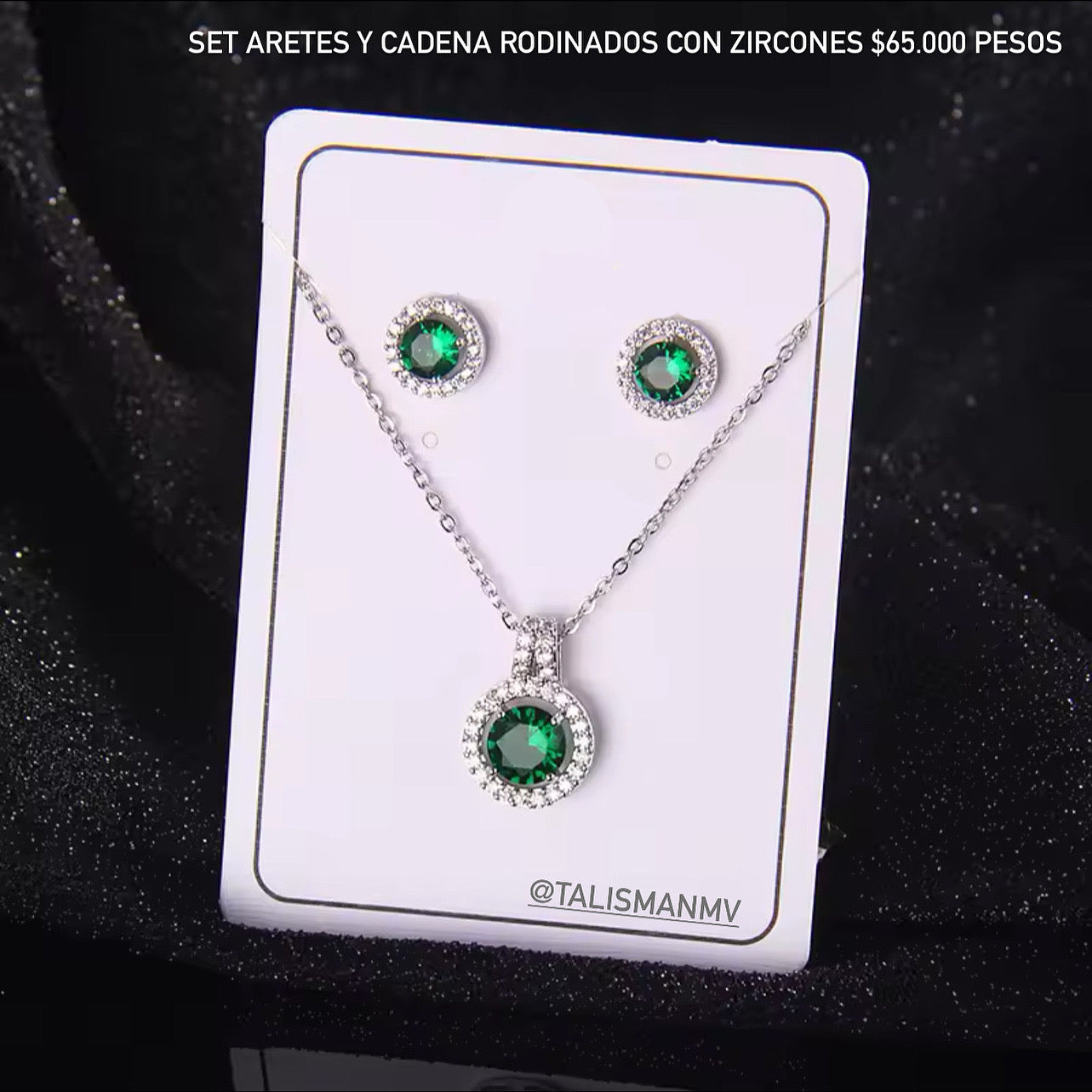 Set aretes y collar rodinado con zircones