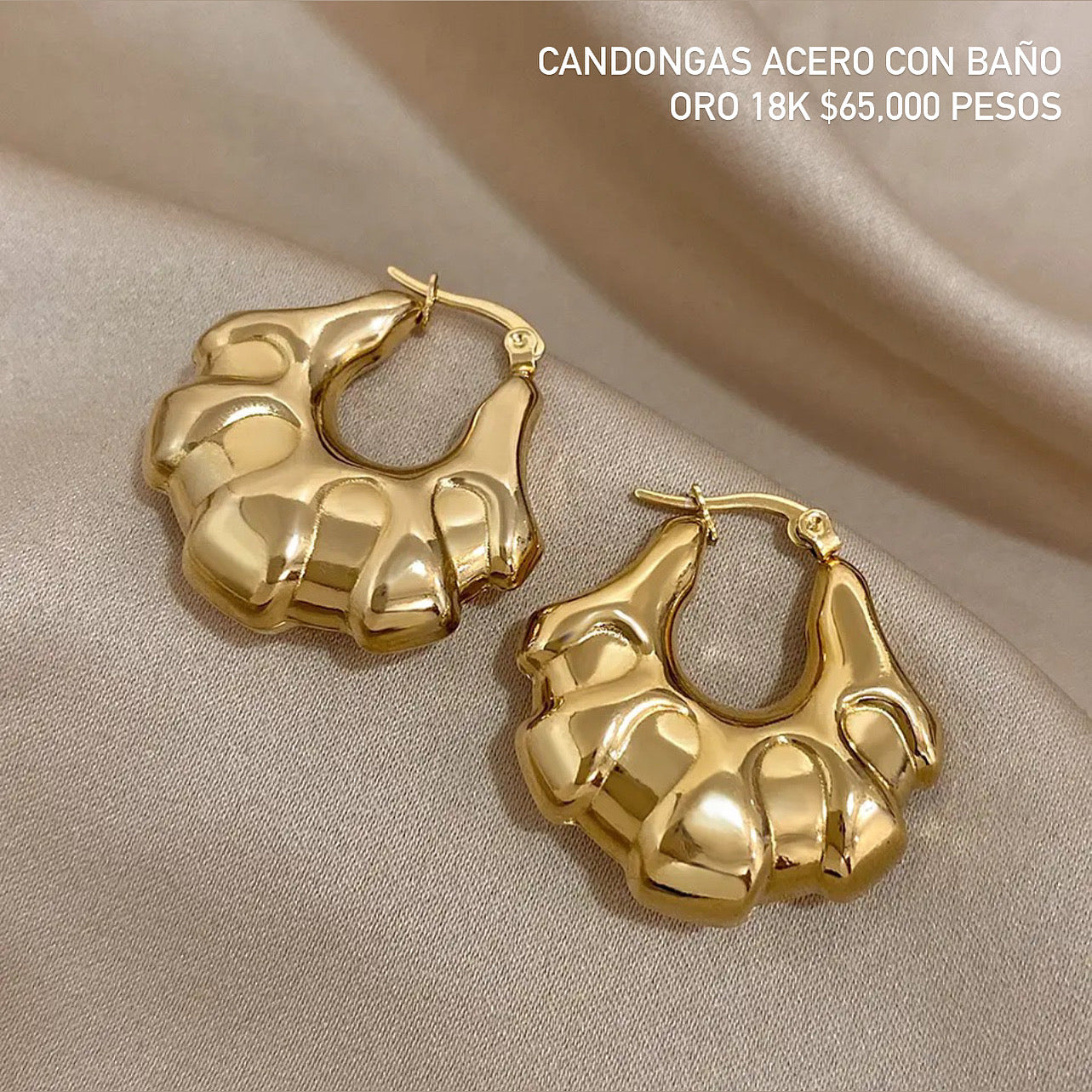 Candongas acero con baño oro 18k