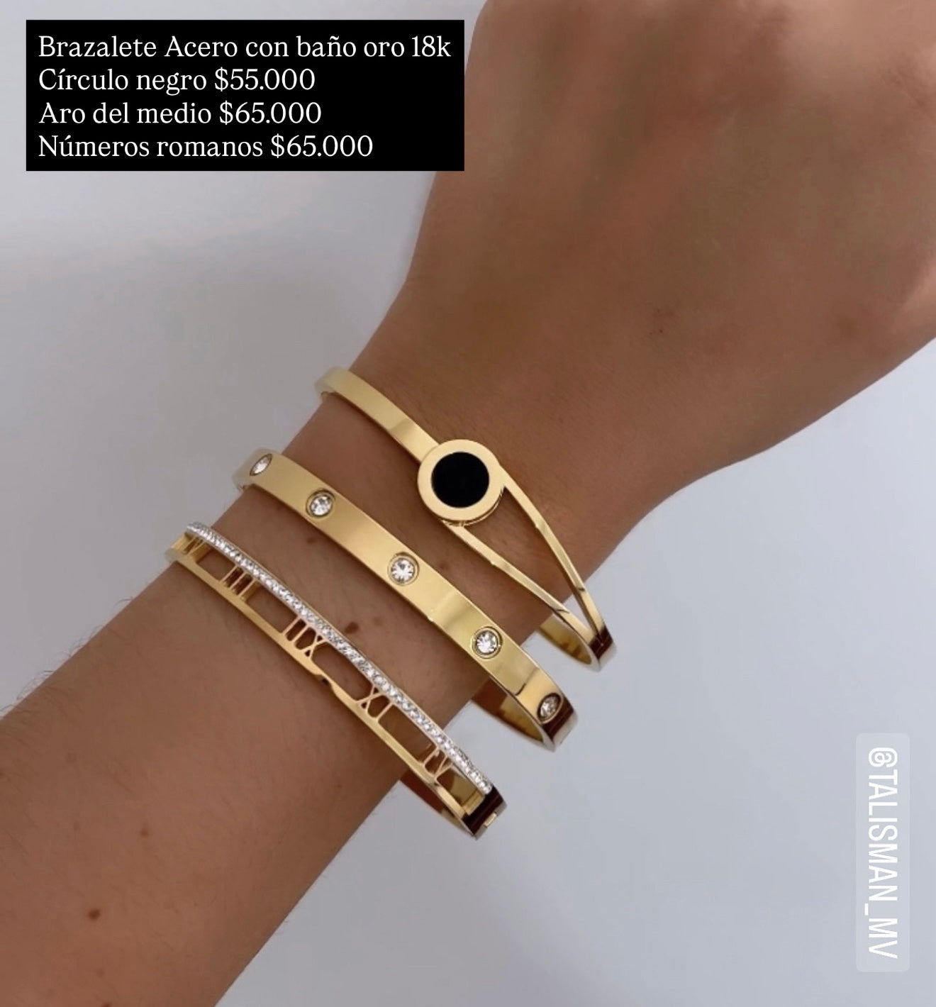 Brazalete acero con baño oro 18k