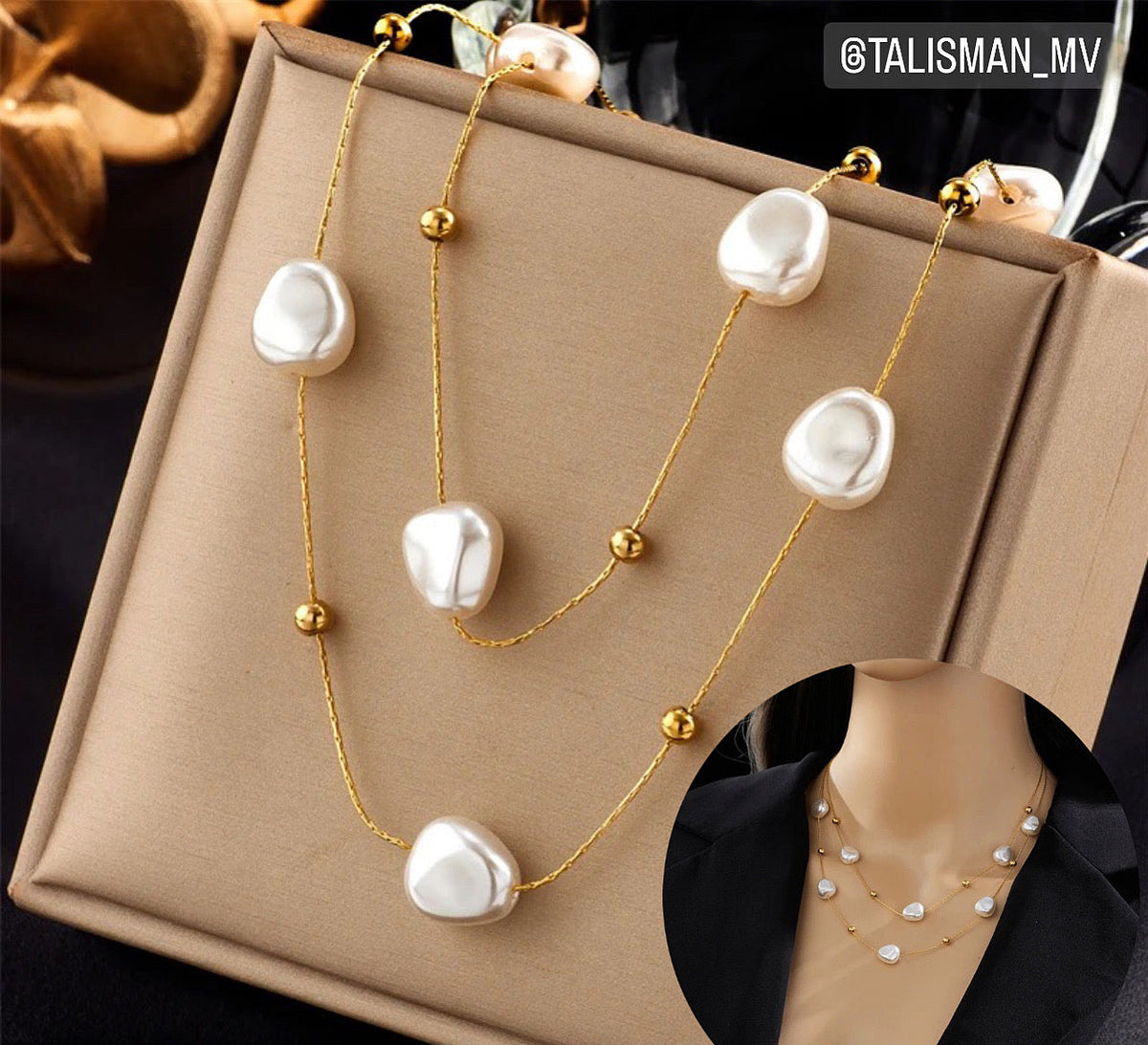 Collar Doble Acero con baño Oro 18k