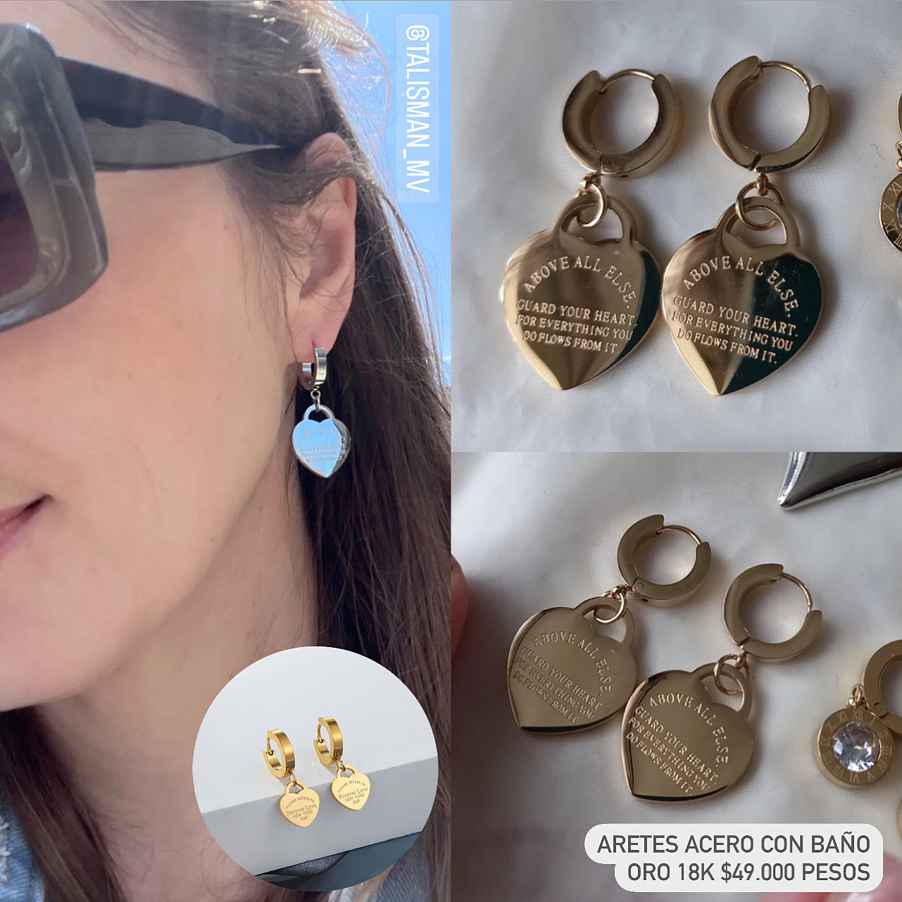 Aretes acero con baño oro 18k