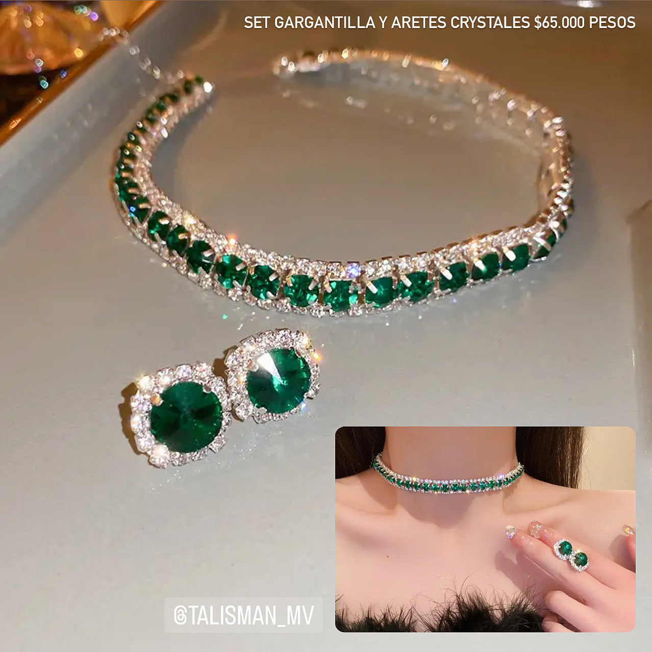 Set aretes y gargantilla crystales