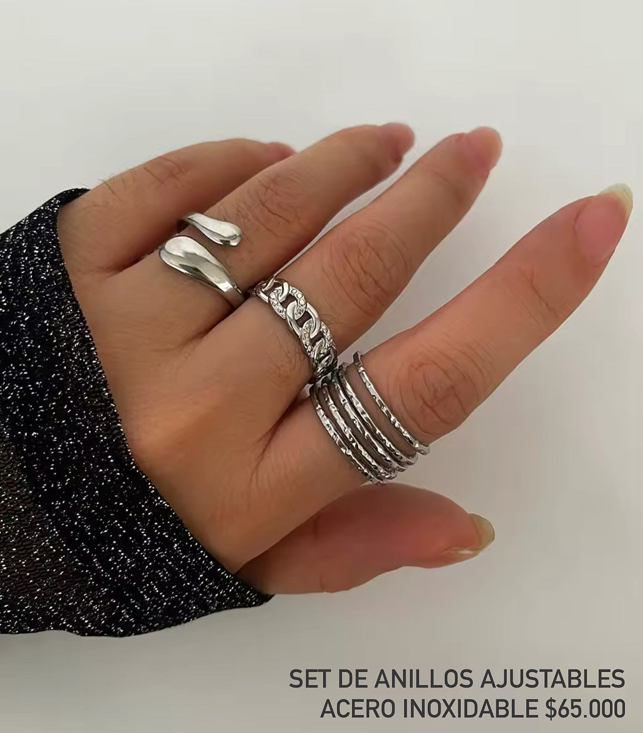 Set de anillos ajustables acero inoxidable
