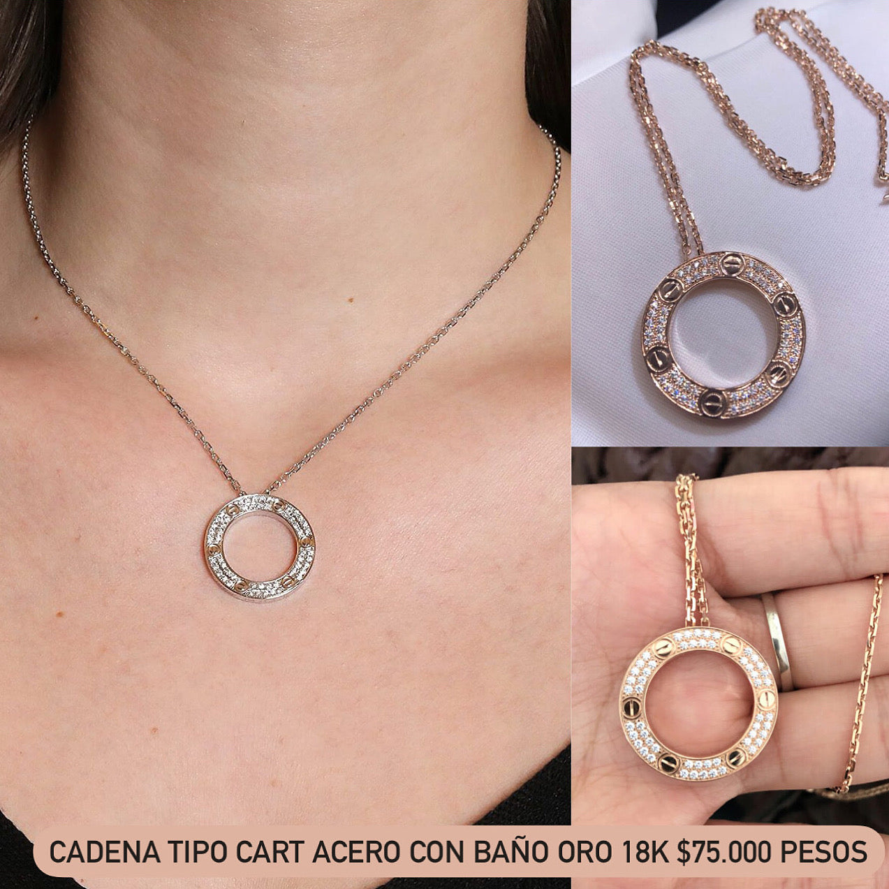 Cadena acero con baño oro 18k