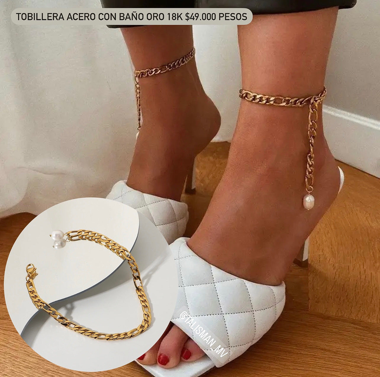 Tobillera acero con baño oro 18k