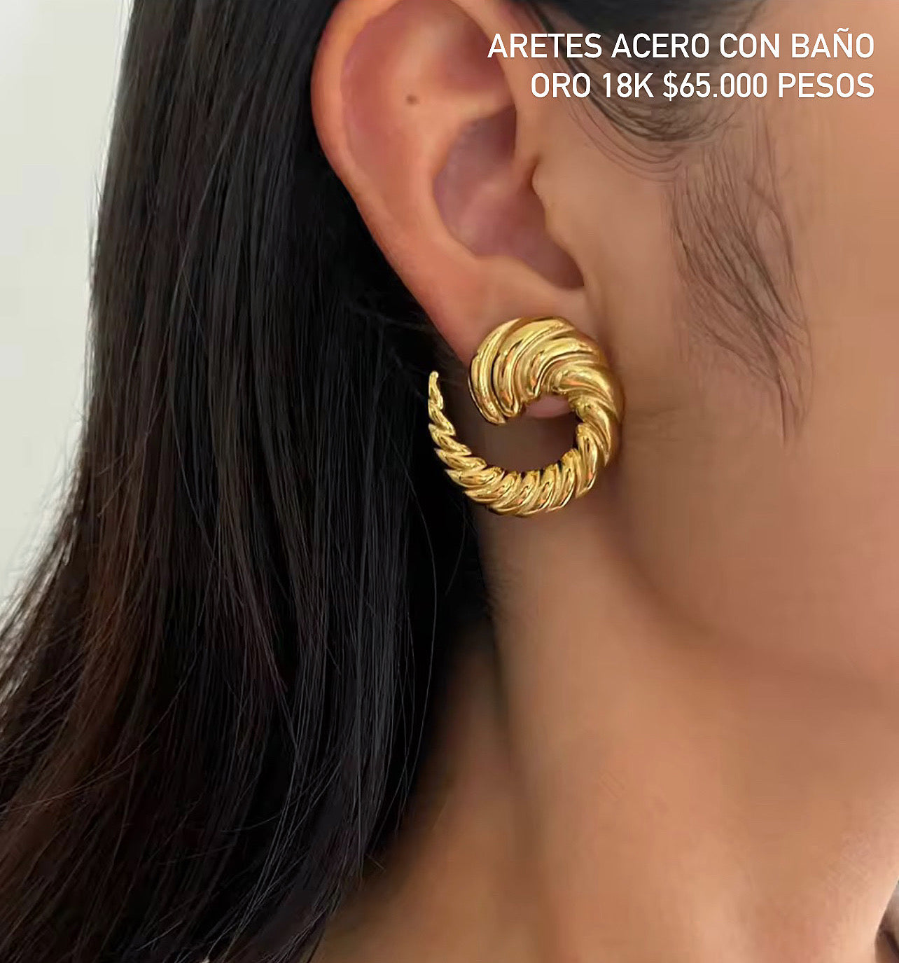Aretes acero con baño oro 18k