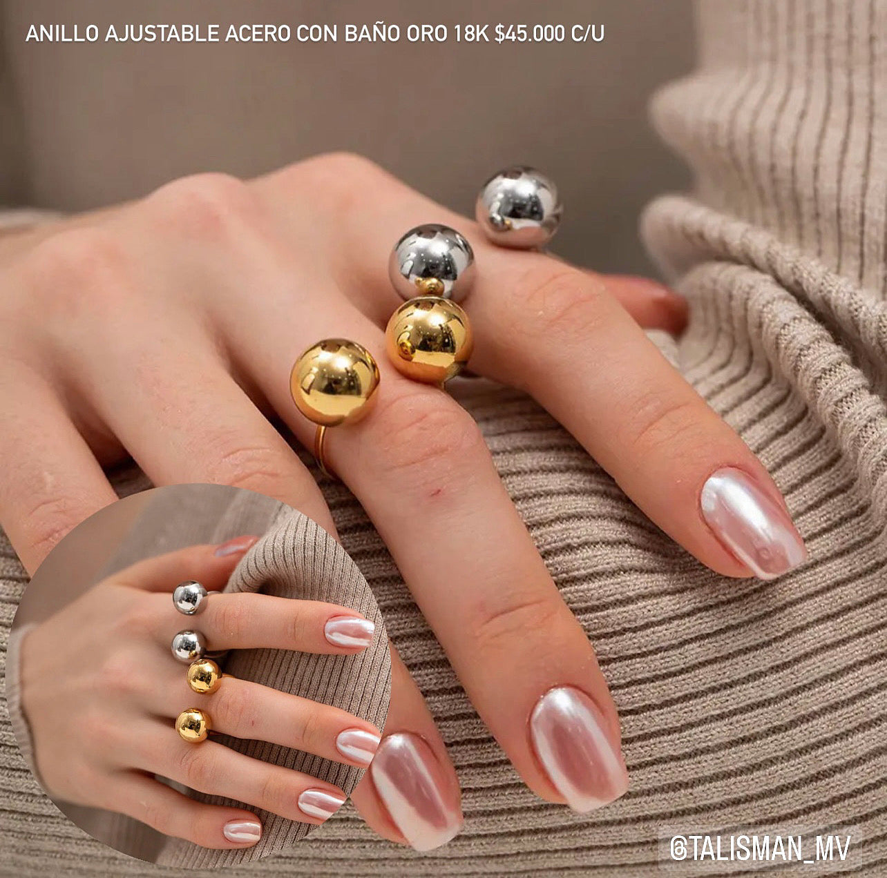 Anillo ajustable acero con baño oro 18k