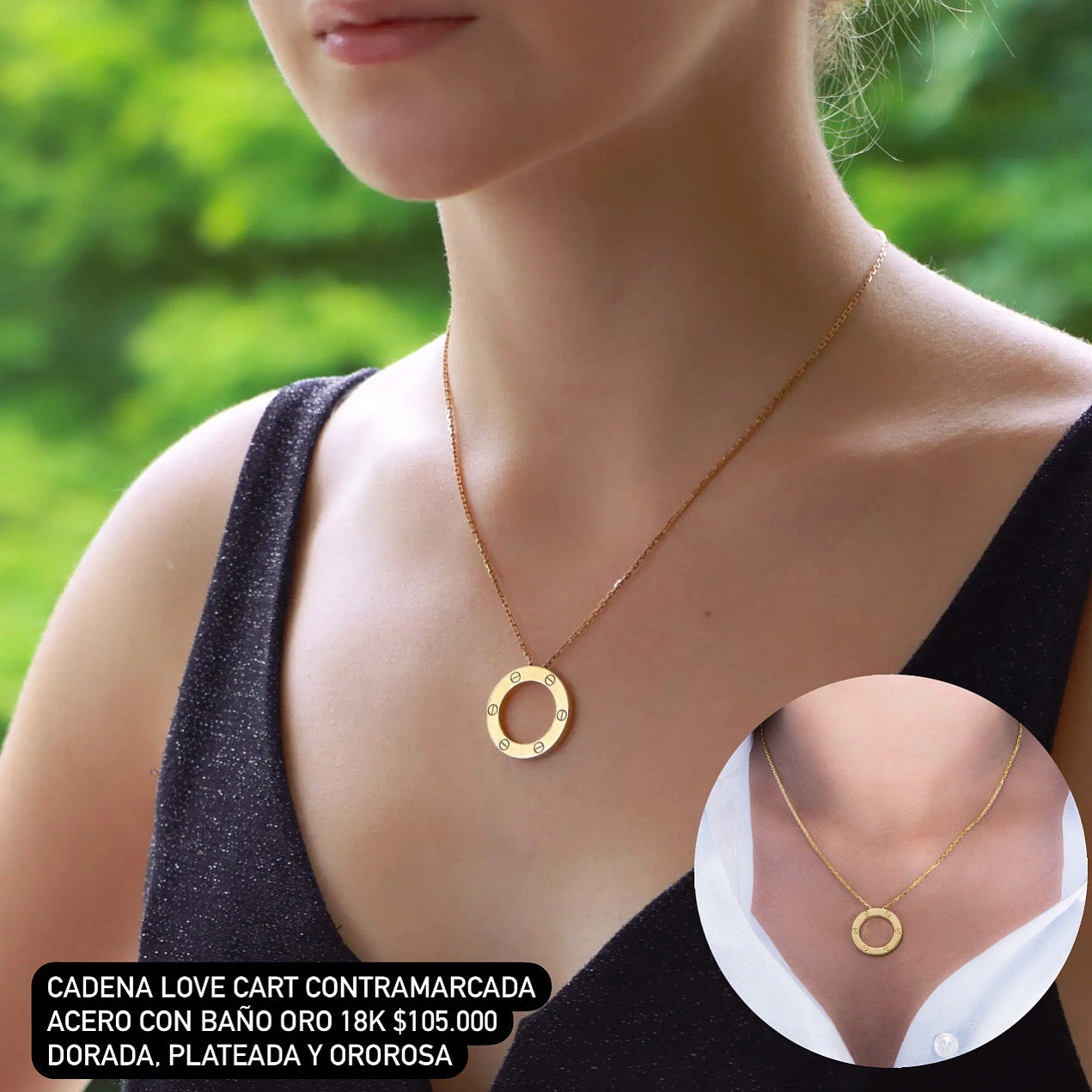 Cadena cart acero con baño oro 18k