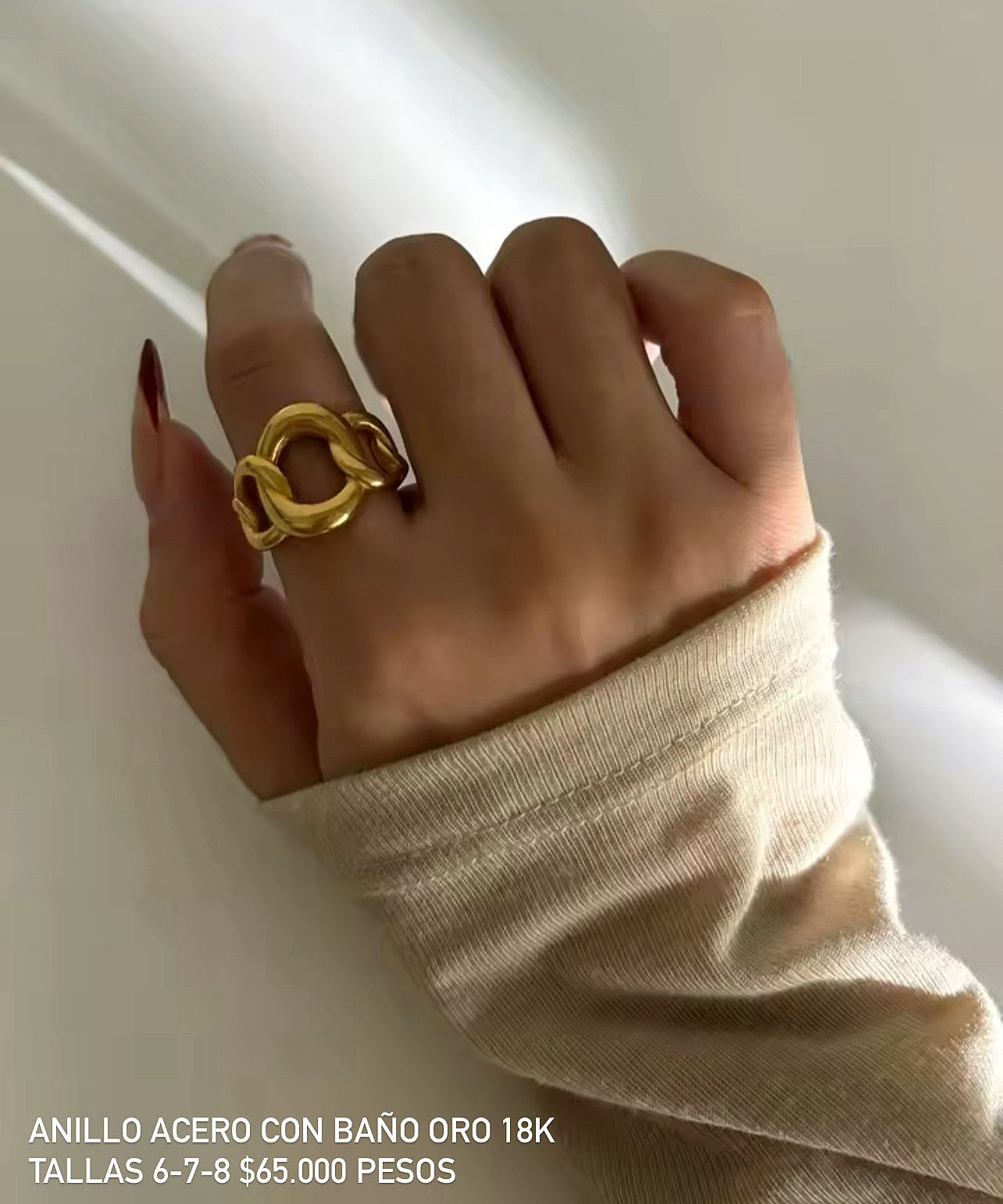Anillo acero con baño oro 18k