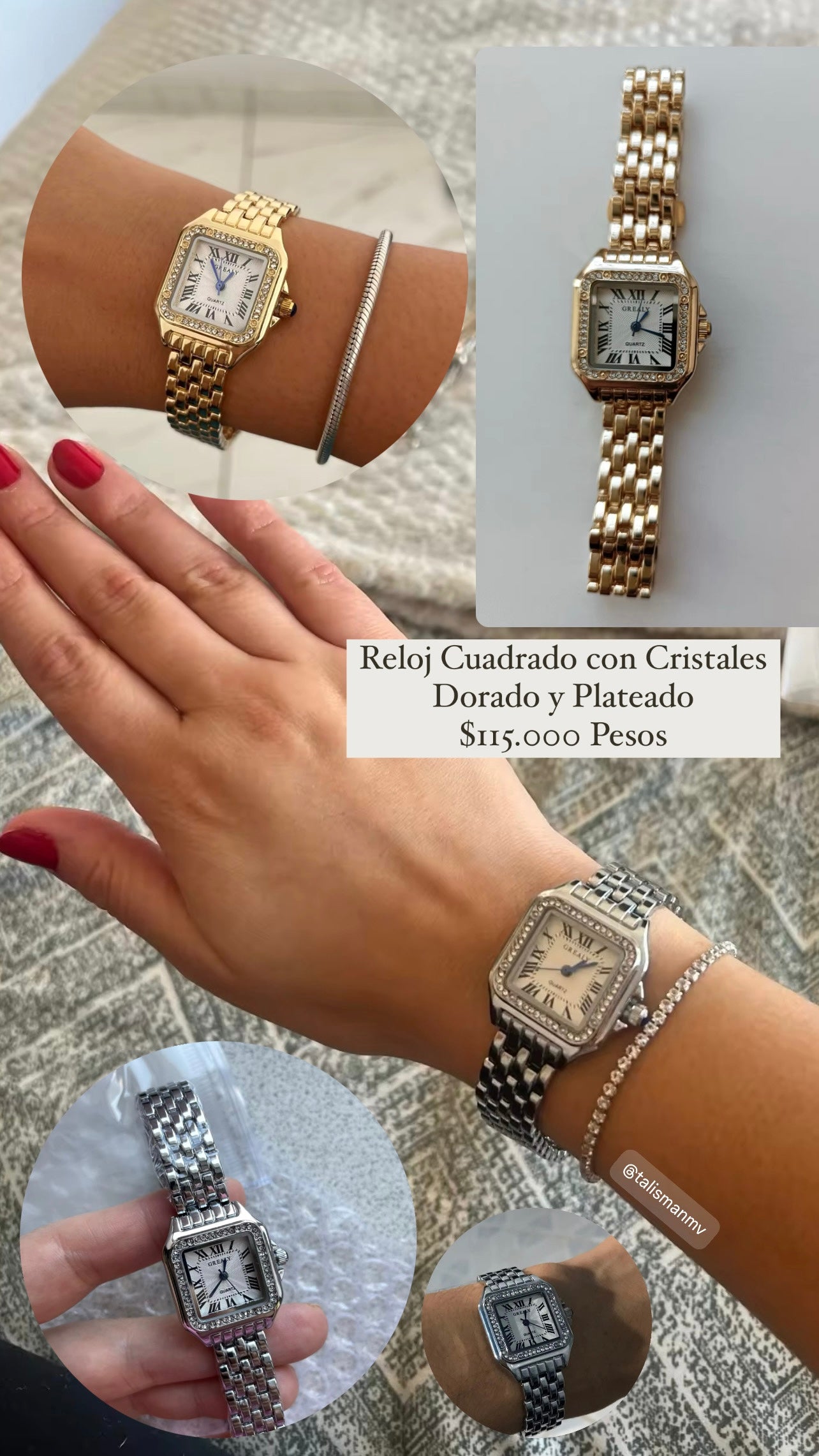 Reloj cuadrado con piedras