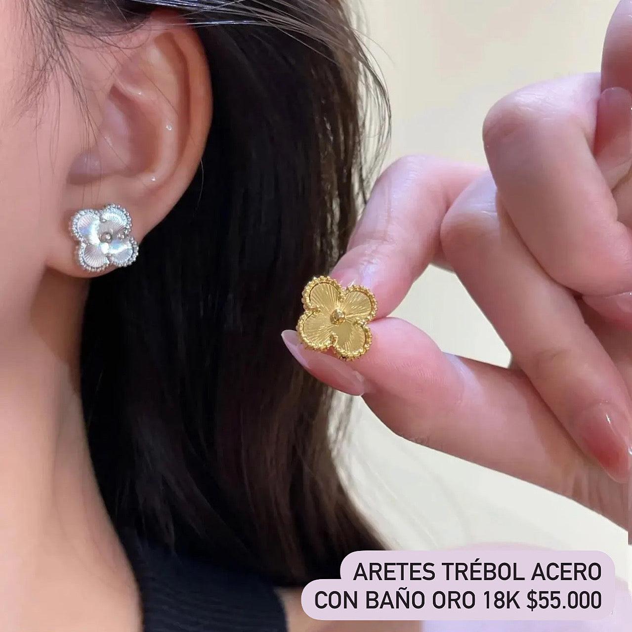 Aretes acero con baño oro 18K