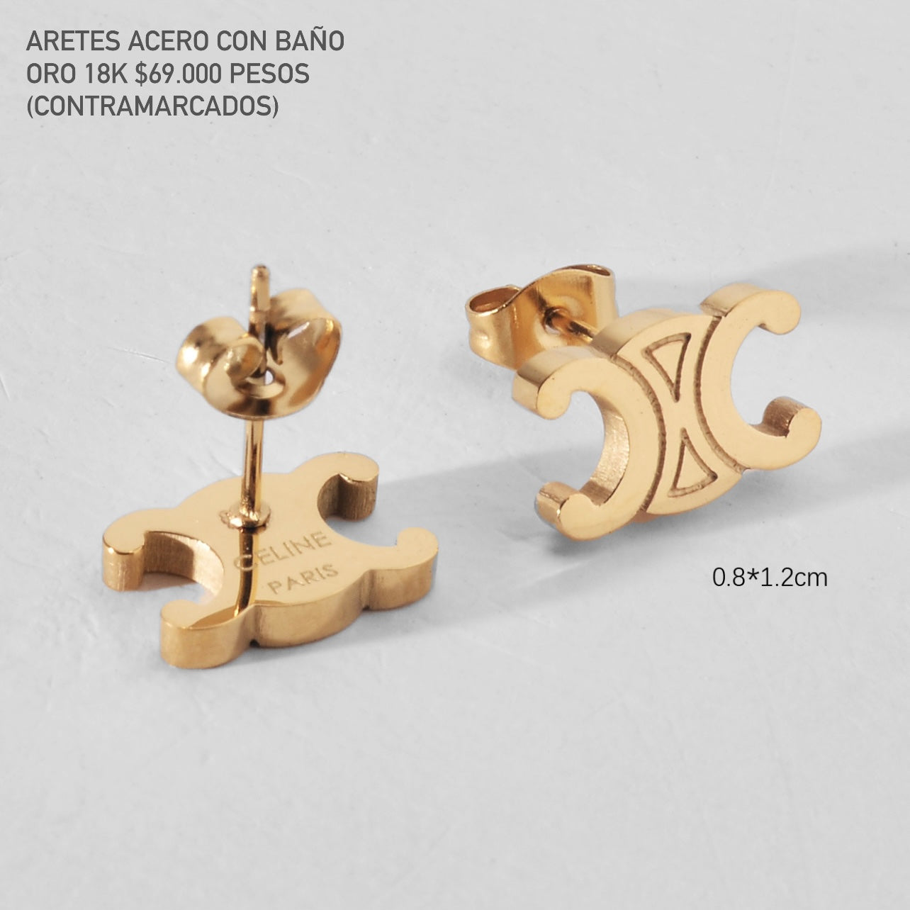 Aretes acero con baño oro 18k