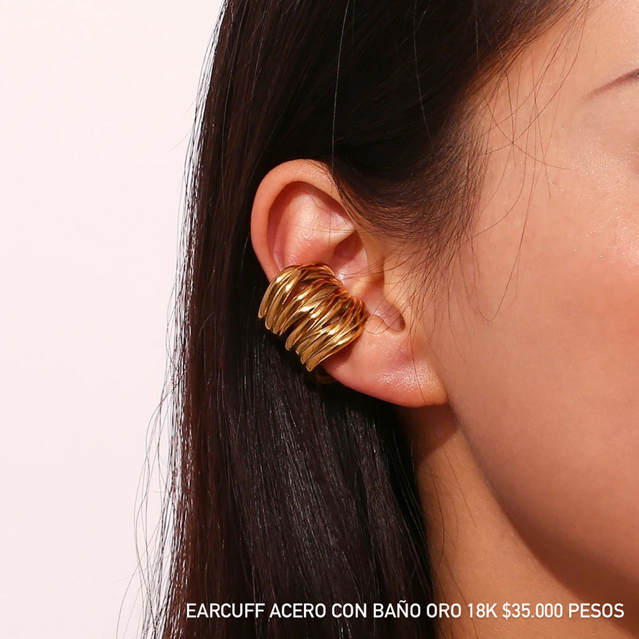 Earcuff acero con baño oro 18k