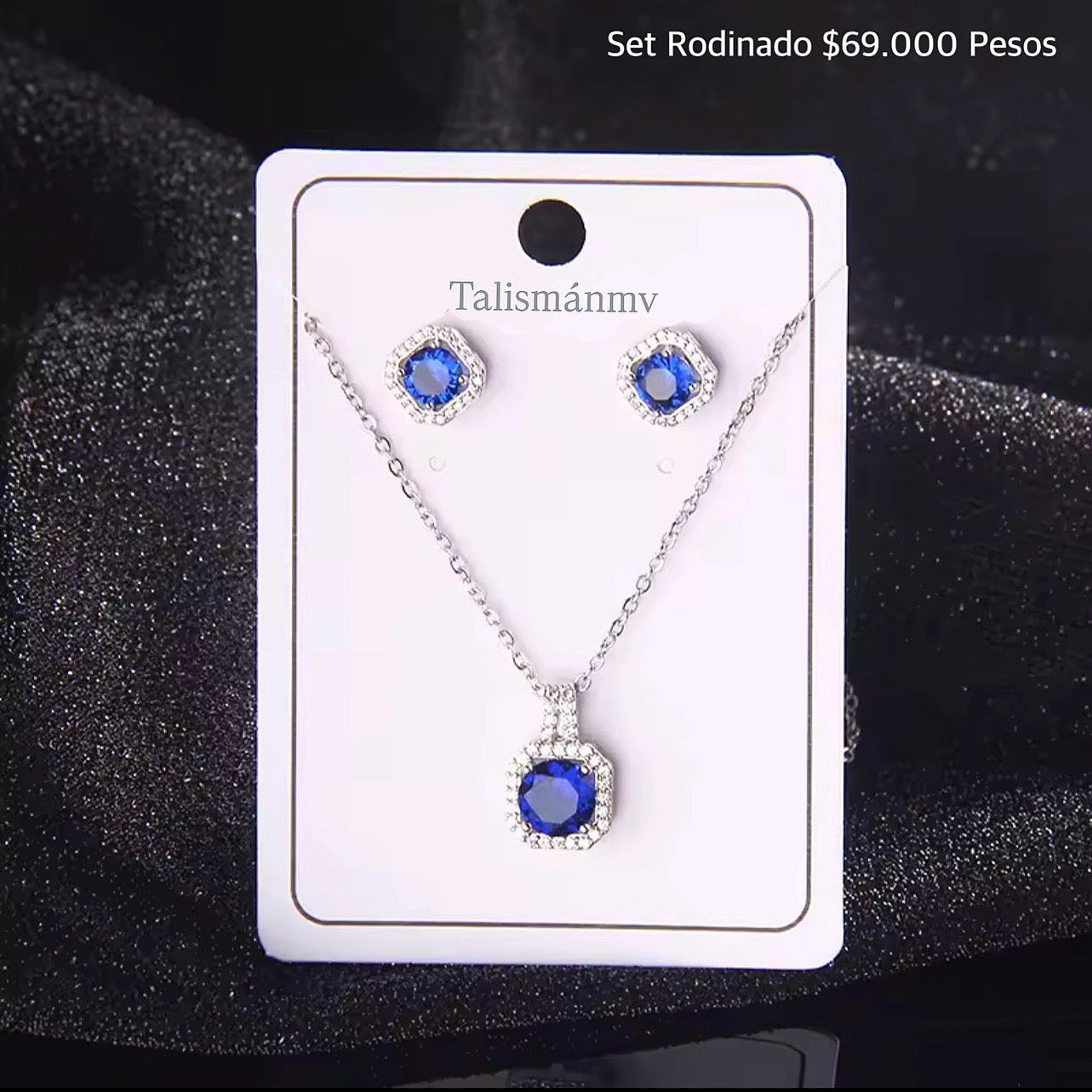 Set aretes y collar rodinado con zircones