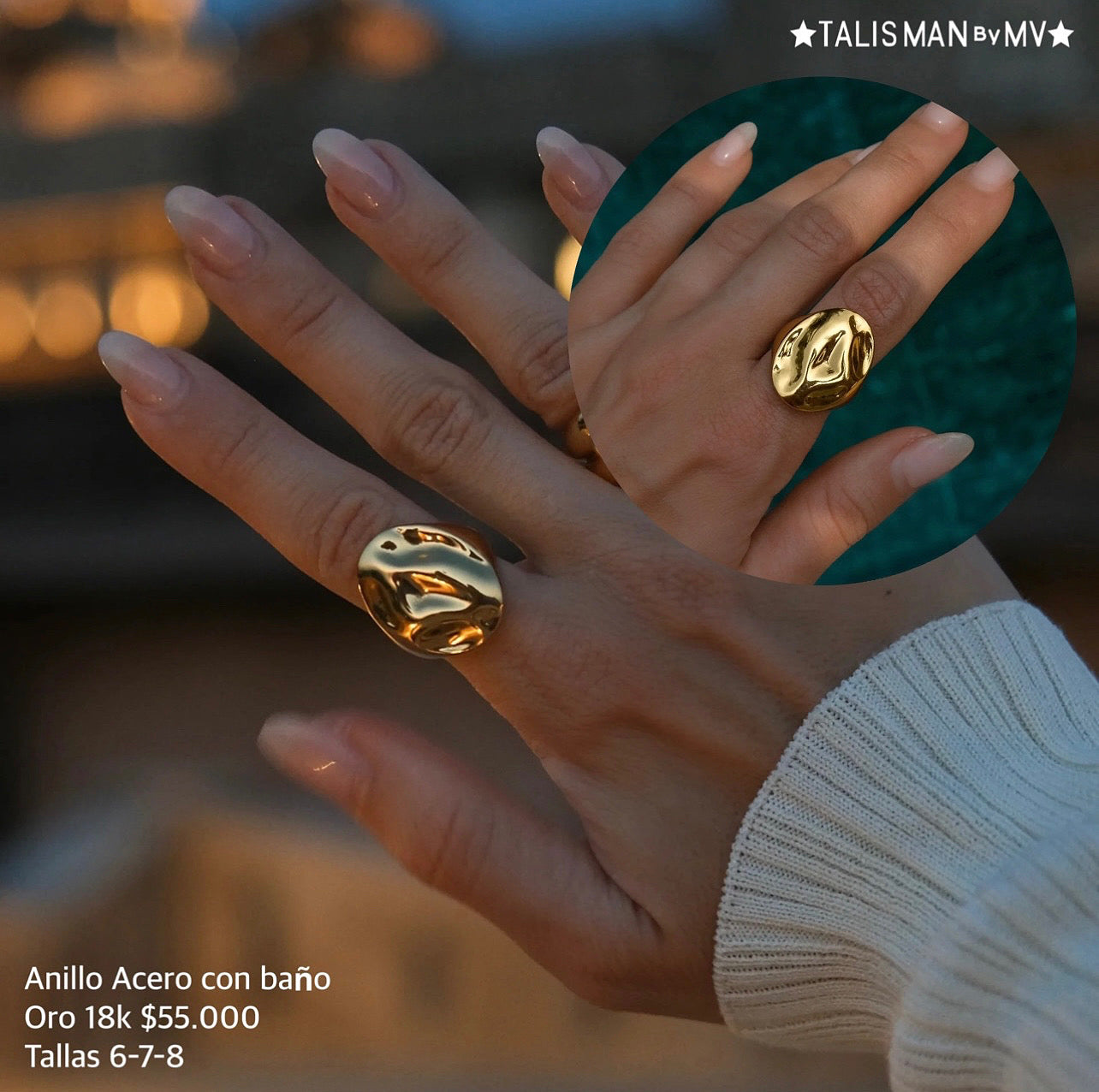 Anillo acero con baño oro 18k