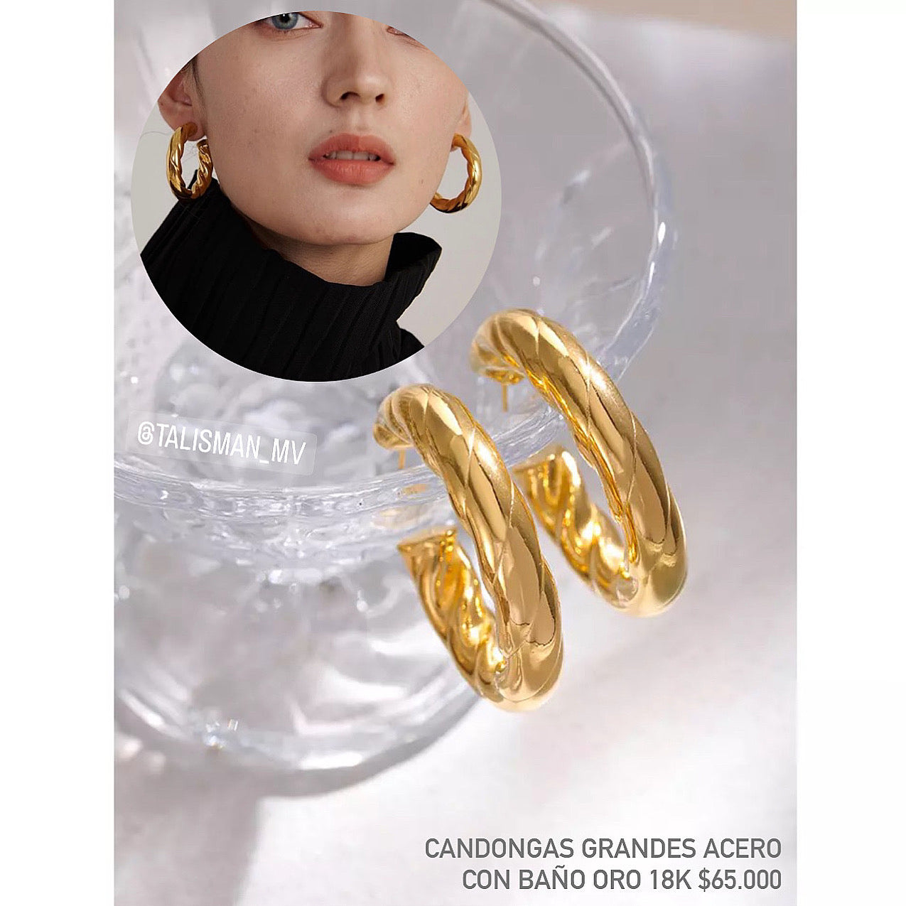 Candongas acero con baño oro 18k