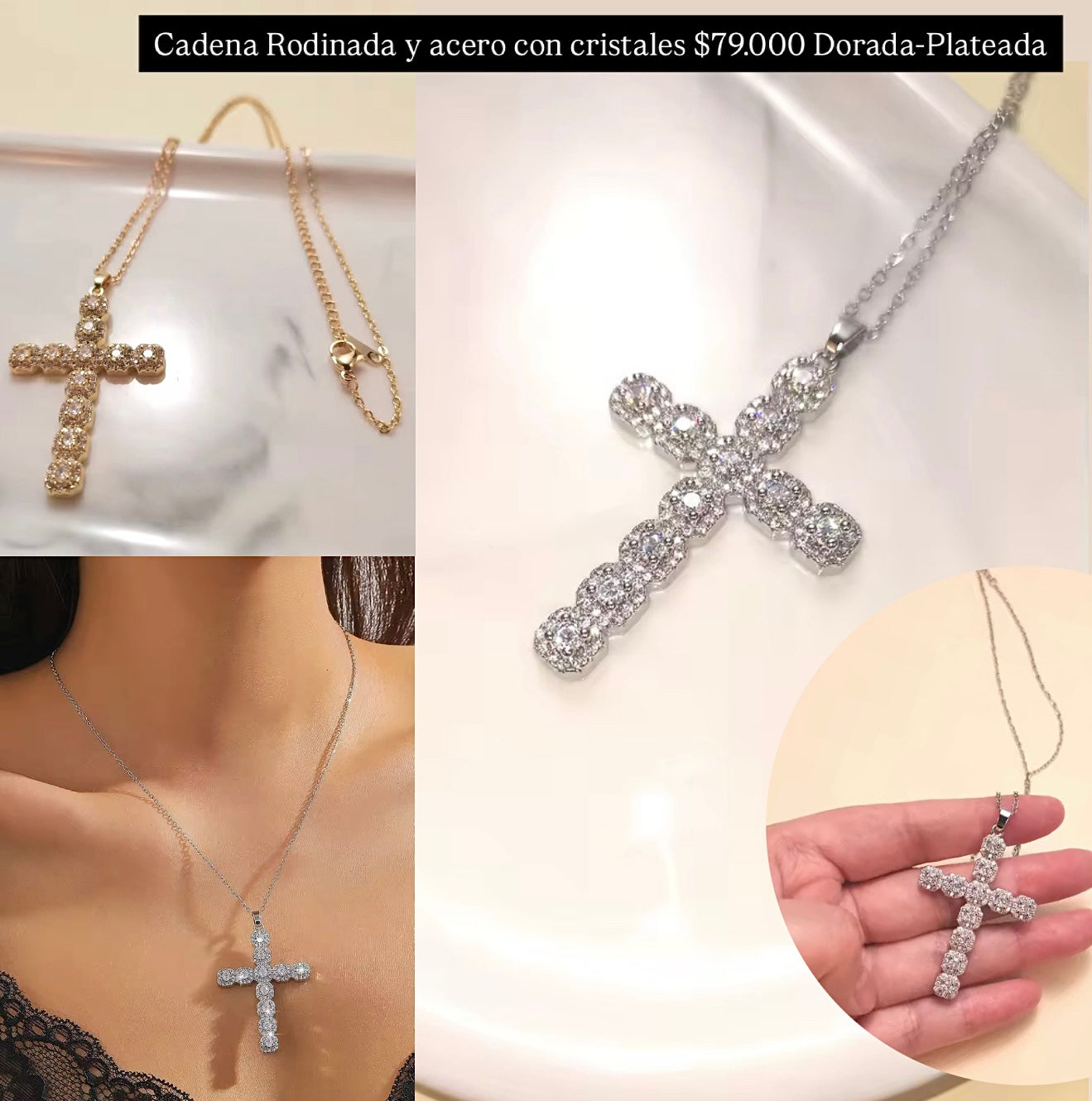 Cadena con dije rodinado y acero con cristales
