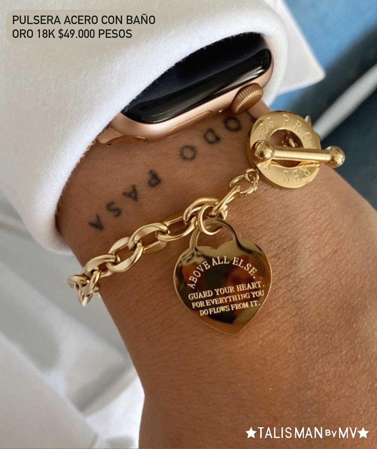 Pulsera acero con baño oro 18k