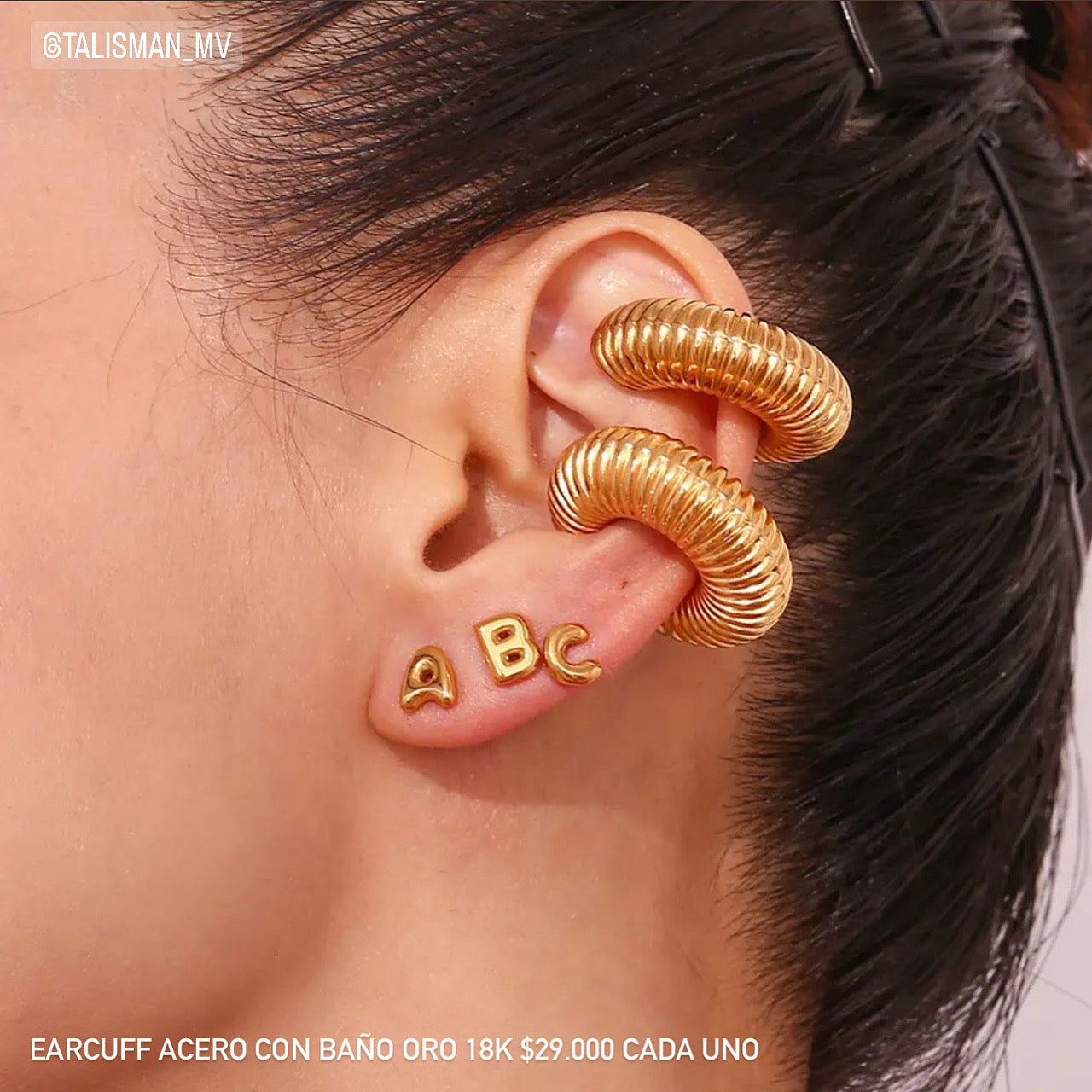 Maxi earcuff acero con baño oro 18k